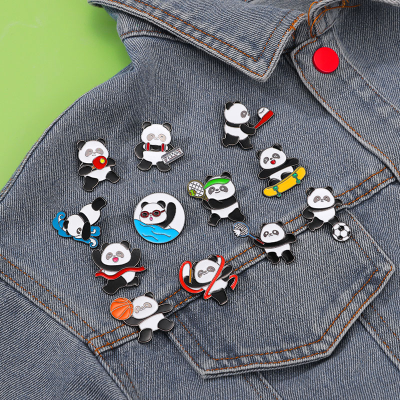 Table Tennis Cartoon - Bros Enamel tema olahraga kartun Panda,